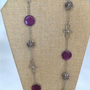 Elegant Silver and Purple Enamel and Rhinestone Station Necklace
